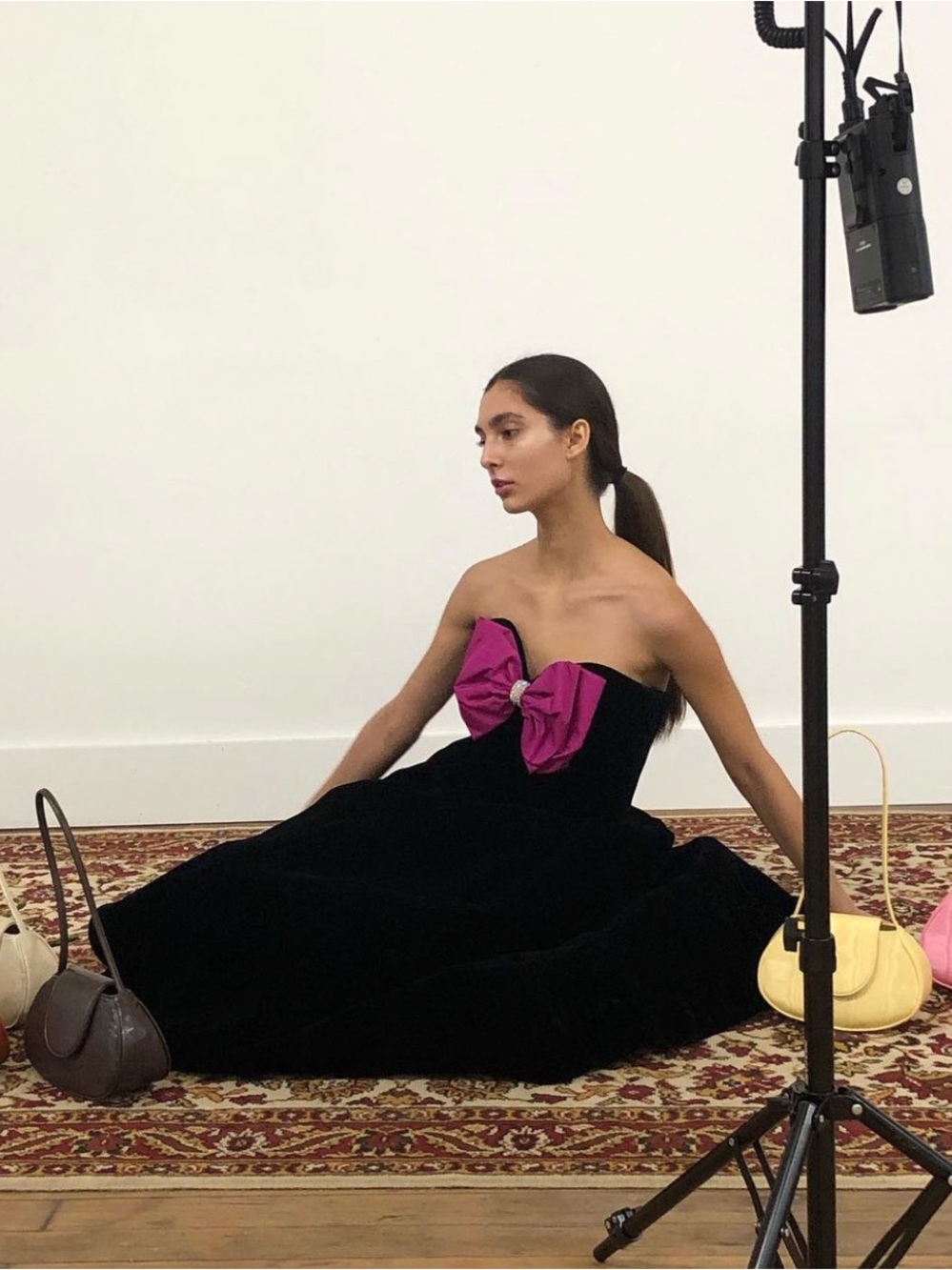 Victor Costa Vintage Strapless Black Ball Gown with Fuchsia Bow Detail - Picture 3 of 3